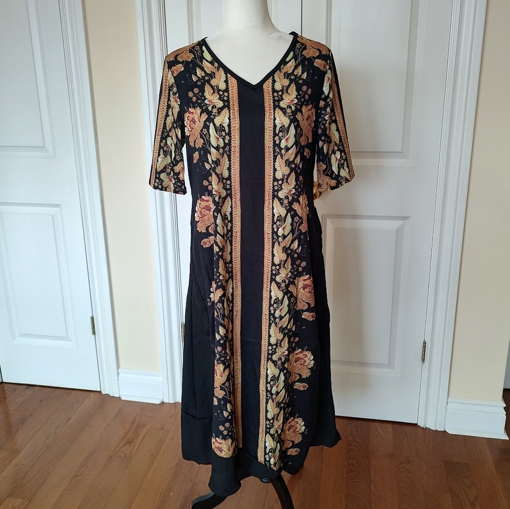 Vintage kaftan dress black and gold